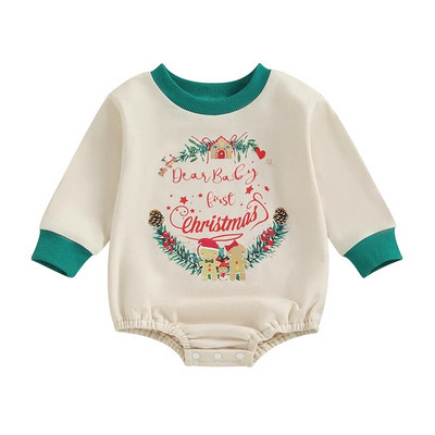 Dječja božićna kombinezona s dugim rukavima i okruglim izrezom, bodi s otisnutim slovima i slovima za novorođenče
