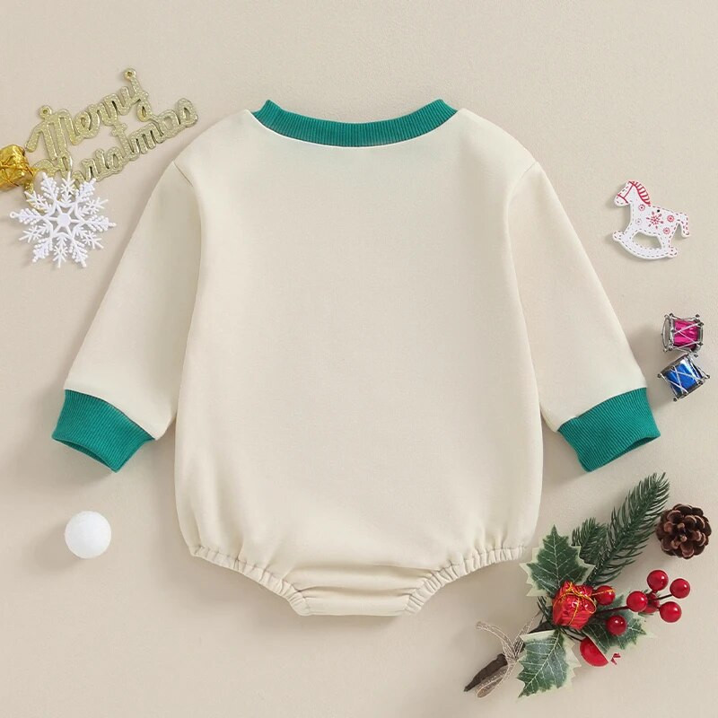 Dječja božićna kombinezona s dugim rukavima i okruglim izrezom, bodi s otisnutim slovima i slovima za novorođenče