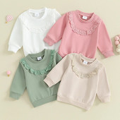 Rudens jaundzimušo meiteņu džemperi Kokvilna ikdienišķs ar garām piedurknēm, mežģīņu pulovers, kapuciņi Džemperi, topi Apģērbi, apģērbi