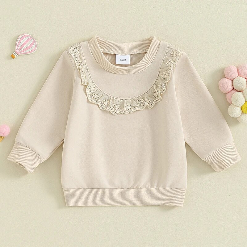 Rudens jaundzimušo meiteņu džemperi Kokvilna ikdienišķs ar garām piedurknēm, mežģīņu pulovers, kapuciņi Džemperi, topi Apģērbi, apģērbi