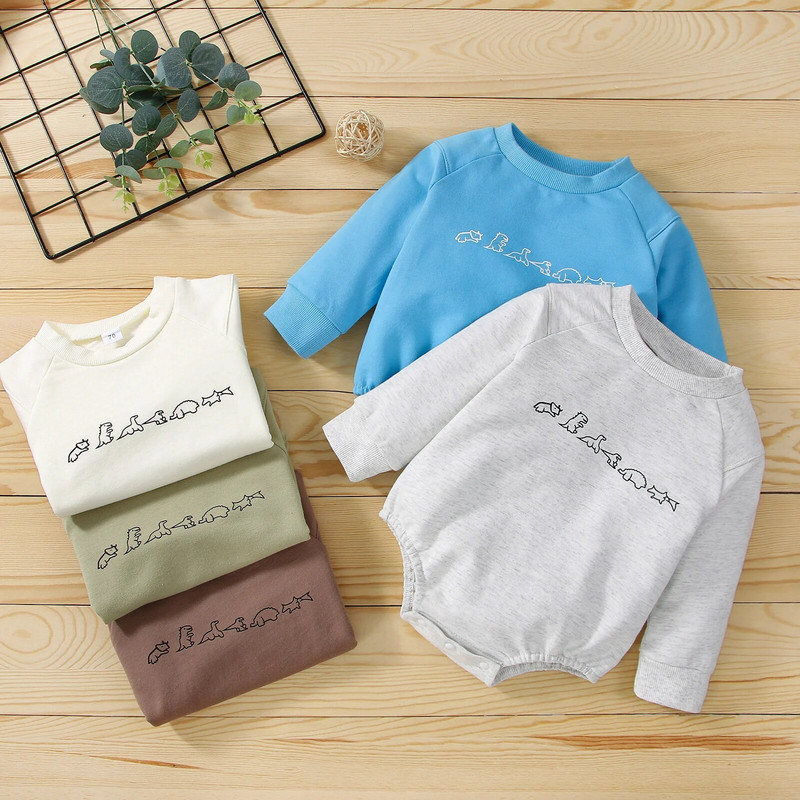 5 boja novorođenčadi, dječaka, djevojčica, trokutastih kombinezona dugih rukava, dječjih dječaka, djevojčica, uzročnih kombinezona s dinosaurima iz crtića 0-24M