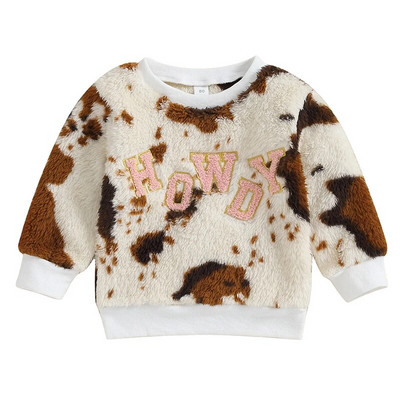 Mood Sügis Väikelapsed Lapsed Tüdrukud Kampsunid Veiste kiri Tikand Meeste kaelaga pikkade varrukatega pulloverid Soojad kampsunid Topid