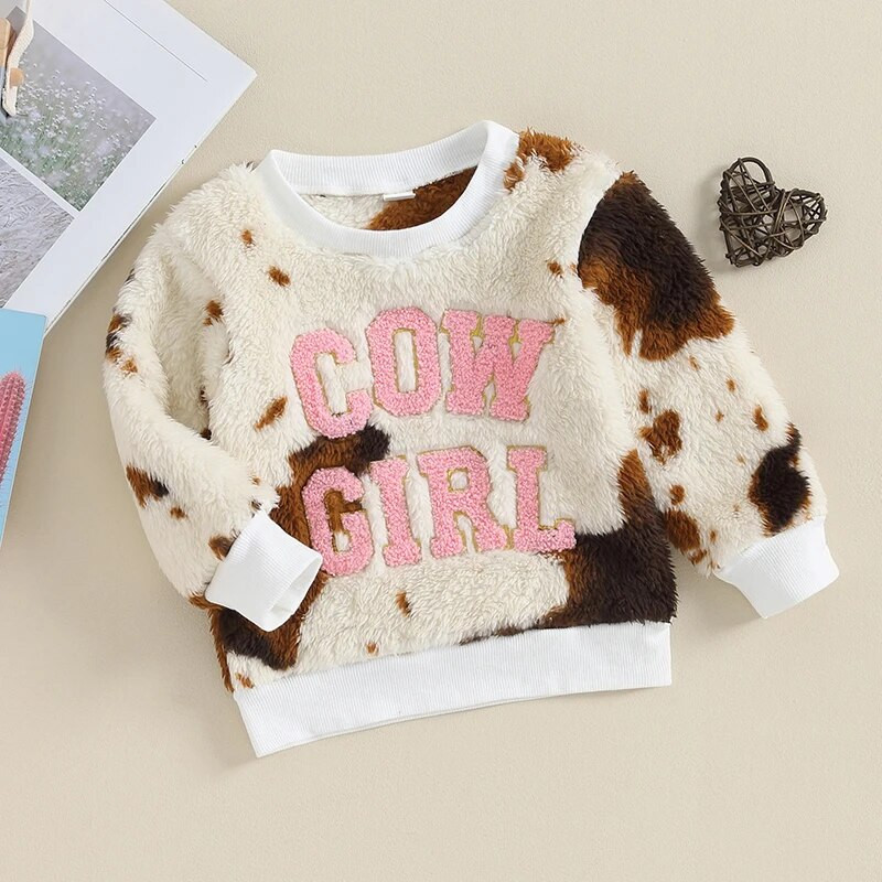 Mood Sügis Väikelapsed Lapsed Tüdrukud Kampsunid Veiste kiri Tikand Meeste kaelaga pikkade varrukatega pulloverid Soojad kampsunid Topid