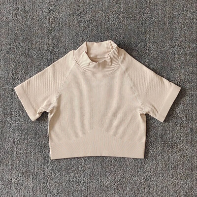 Ženske bešavne garniture za jogu s visokim ovratnikom, kratke rukave, kratke rukave, s visokim strukom, tajice za vježbanje, sportska odijela za fitnes