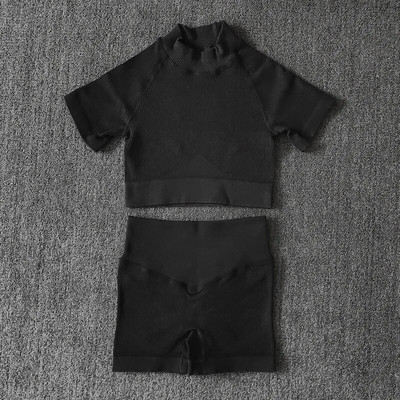 Ženske bešavne garniture za jogu s visokim ovratnikom, kratke rukave, kratke rukave, s visokim strukom, tajice za vježbanje, sportska odijela za fitnes