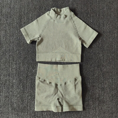 Ženske bešavne garniture za jogu s visokim ovratnikom, kratke rukave, kratke rukave, s visokim strukom, tajice za vježbanje, sportska odijela za fitnes