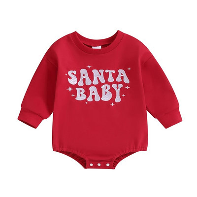 Ziemassvētki Mazuļi Meitenes Zēni Ikdienas Romperi Apģērbi Vēstules Izšūšana Apkalpes kakls Garām piedurknēm Mazu bērnu džemperi Kombinezoni Bodiji