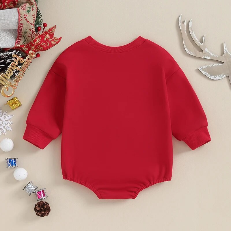Ziemassvētki Mazuļi Meitenes Zēni Ikdienas Romperi Apģērbi Vēstules Izšūšana Apkalpes kakls Garām piedurknēm Mazu bērnu džemperi Kombinezoni Bodiji