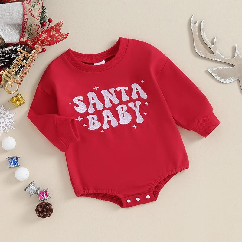 Ziemassvētki Mazuļi Meitenes Zēni Ikdienas Romperi Apģērbi Vēstules Izšūšana Apkalpes kakls Garām piedurknēm Mazu bērnu džemperi Kombinezoni Bodiji