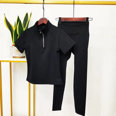 Ženski set za jogu Majice za vježbanje Sportske hlače Kratkih rukava Odjeća za teretanu Odijelo za fitness Visokog struka Tajice za trčanje Sportska odjeća