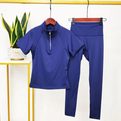 Ženski set za jogu Majice za vježbanje Sportske hlače Kratkih rukava Odjeća za teretanu Odijelo za fitness Visokog struka Tajice za trčanje Sportska odjeća