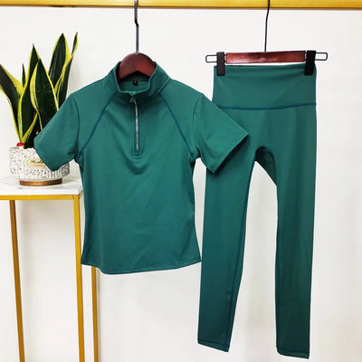 Ženski set za jogu Majice za vježbanje Sportske hlače Kratkih rukava Odjeća za teretanu Odijelo za fitness Visokog struka Tajice za trčanje Sportska odjeća