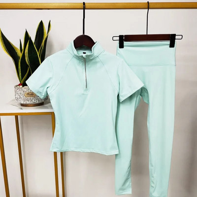 Ženski set za jogu Majice za vježbanje Sportske hlače Kratkih rukava Odjeća za teretanu Odijelo za fitness Visokog struka Tajice za trčanje Sportska odjeća