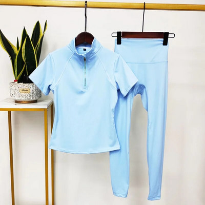 Ženski set za jogu Majice za vježbanje Sportske hlače Kratkih rukava Odjeća za teretanu Odijelo za fitness Visokog struka Tajice za trčanje Sportska odjeća