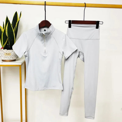 Ženski set za jogu Majice za vježbanje Sportske hlače Kratkih rukava Odjeća za teretanu Odijelo za fitness Visokog struka Tajice za trčanje Sportska odjeća