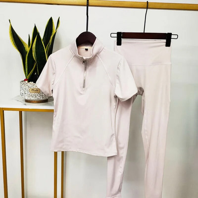 Ženski set za jogu Majice za vježbanje Sportske hlače Kratkih rukava Odjeća za teretanu Odijelo za fitness Visokog struka Tajice za trčanje Sportska odjeća