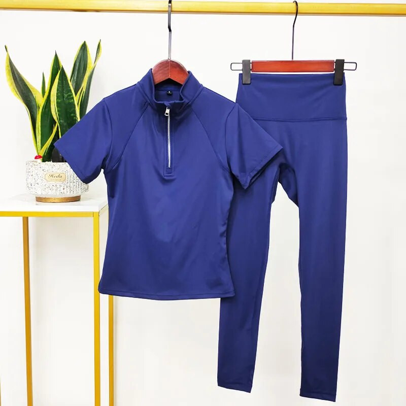 Ženski set za jogu Majice za vježbanje Sportske hlače Kratkih rukava Odjeća za teretanu Odijelo za fitness Visokog struka Tajice za trčanje Sportska odjeća