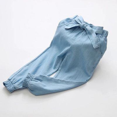 2-12 éves gyerekek nadrágok lány nadrágok tavaszi őszi divat farmerek masni Világoskék farmer egyenes nadrágok gyermek nadrágok