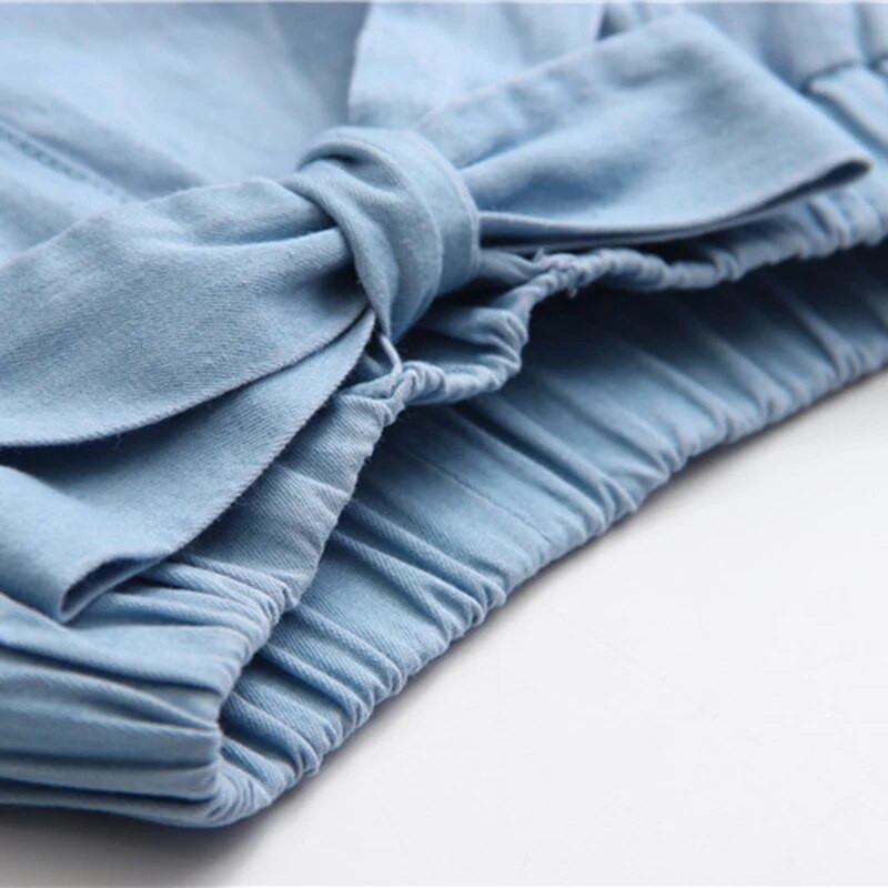 2-12 éves gyerekek nadrágok lány nadrágok tavaszi őszi divat farmerek masni Világoskék farmer egyenes nadrágok gyermek nadrágok