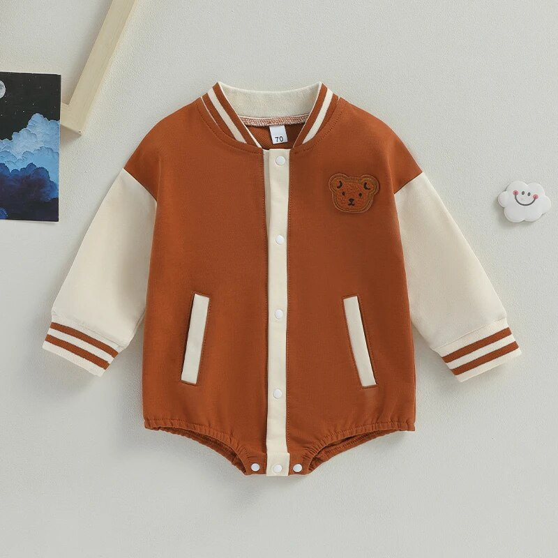 Mode Rudens Zēni Zēni Meiteņu Apģērbs Jaundzimušajiem Bērniem Pogas Garām piedurknēm Beisbola bikses Kombinezoni Kombinezoni Zīdaiņu apģērbi