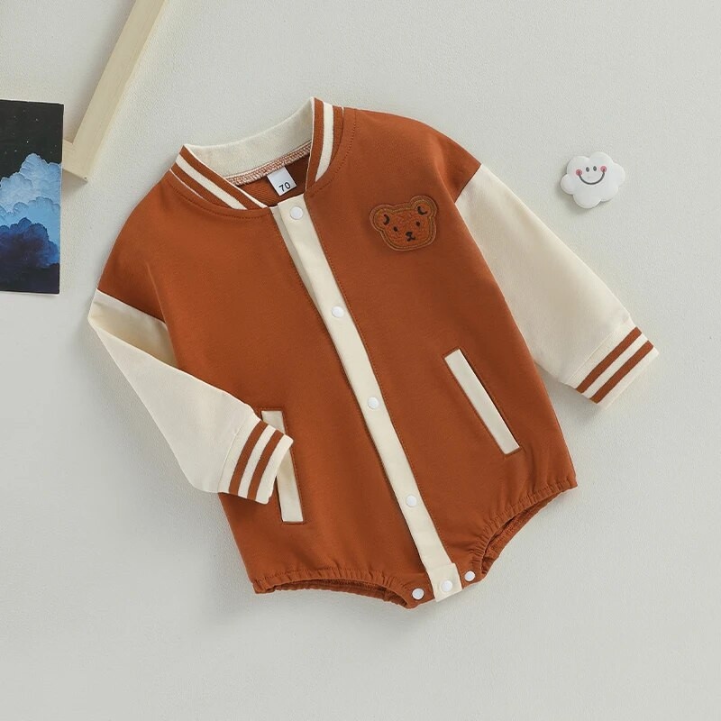 Mode Rudens Zēni Zēni Meiteņu Apģērbs Jaundzimušajiem Bērniem Pogas Garām piedurknēm Beisbola bikses Kombinezoni Kombinezoni Zīdaiņu apģērbi