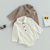 Jaundzimušie Zēni Zēni Meitenes Rudens Ziemas Rokas, Masīvas vafeles Apkakles Poga Kabata Garās Piedurknes Bodiji Kombinezoni