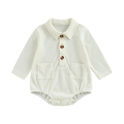 Jaundzimušie Zēni Zēni Meitenes Rudens Ziemas Rokas, Masīvas vafeles Apkakles Poga Kabata Garās Piedurknes Bodiji Kombinezoni