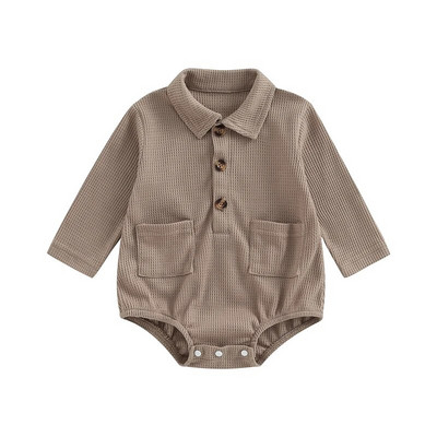 Jaundzimušie Zēni Zēni Meitenes Rudens Ziemas Rokas, Masīvas vafeles Apkakles Poga Kabata Garās Piedurknes Bodiji Kombinezoni