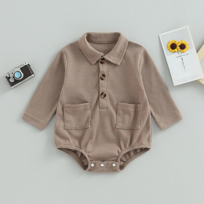 Jaundzimušie Zēni Zēni Meitenes Rudens Ziemas Rokas, Masīvas vafeles Apkakles Poga Kabata Garās Piedurknes Bodiji Kombinezoni