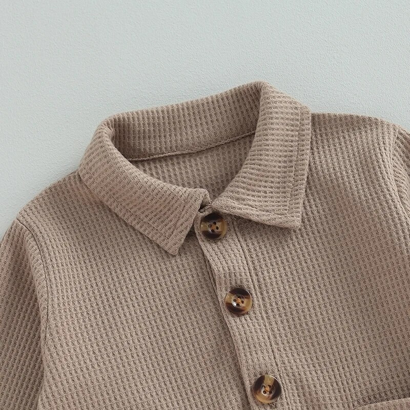 Jaundzimušie Zēni Zēni Meitenes Rudens Ziemas Rokas, Masīvas vafeles Apkakles Poga Kabata Garās Piedurknes Bodiji Kombinezoni