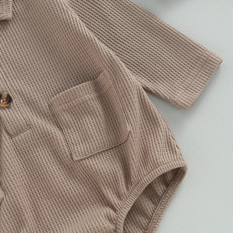 Jaundzimušie Zēni Zēni Meitenes Rudens Ziemas Rokas, Masīvas vafeles Apkakles Poga Kabata Garās Piedurknes Bodiji Kombinezoni