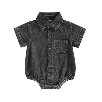 Mala djeca Dojenčad Bebe Ljetne traper hlače Odjeća za dječake Djevojčice Spušteni ovratnik Bodi s gumbima na džepu Kratki rukavi Kombinezoni