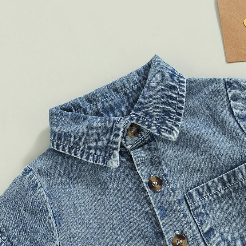 Mala djeca Dojenčad Bebe Ljetne traper hlače Odjeća za dječake Djevojčice Spušteni ovratnik Bodi s gumbima na džepu Kratki rukavi Kombinezoni