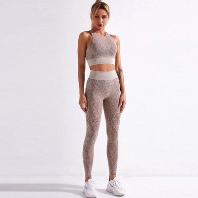 Seamless Fitness Clothing Snake Print Sporta Uzvalks Trenažieru Apģērbs Jogas Komplekts Treniņa Apģērbi Sievietēm Sporta Apģērbs Sporta Krūštura Legingi Komplekts