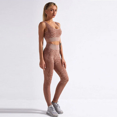 Seamless Fitness Clothing Snake Print Sporta Uzvalks Trenažieru Apģērbs Jogas Komplekts Treniņa Apģērbi Sievietēm Sporta Apģērbs Sporta Krūštura Legingi Komplekts