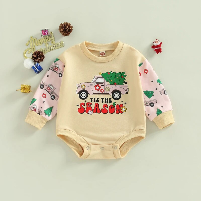Božićne novorođenčad Dječaci Djevojčice Rompers Odjeća 0-24M Crtani Djed Mraz/Automobili Sweatshirts s printom na gumbe Kombinezoni