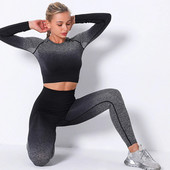 Sieviešu jogas komplekts Gradients Jogas Augsts viduklis Sporta legingi Trenažieru zāles apģērbu komplekts Jogas sporta tērps Fitnesa augškrekls Jogas tērps