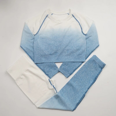 Sieviešu jogas komplekts Gradients Jogas Augsts viduklis Sporta legingi Trenažieru zāles apģērbu komplekts Jogas sporta tērps Fitnesa augškrekls Jogas tērps