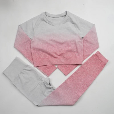 Sieviešu jogas komplekts Gradients Jogas Augsts viduklis Sporta legingi Trenažieru zāles apģērbu komplekts Jogas sporta tērps Fitnesa augškrekls Jogas tērps