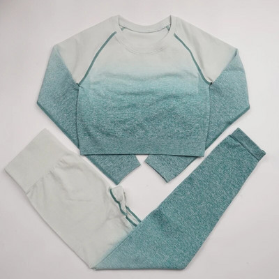 Sieviešu jogas komplekts Gradients Jogas Augsts viduklis Sporta legingi Trenažieru zāles apģērbu komplekts Jogas sporta tērps Fitnesa augškrekls Jogas tērps