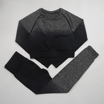 Sieviešu jogas komplekts Gradients Jogas Augsts viduklis Sporta legingi Trenažieru zāles apģērbu komplekts Jogas sporta tērps Fitnesa augškrekls Jogas tērps