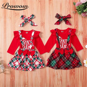 Karácsonyi kislány jelmez 3 db Újszülöttek repülő ujjú bobi + kockás pántos ruha fesztivál Gyerek tipegő jelmez