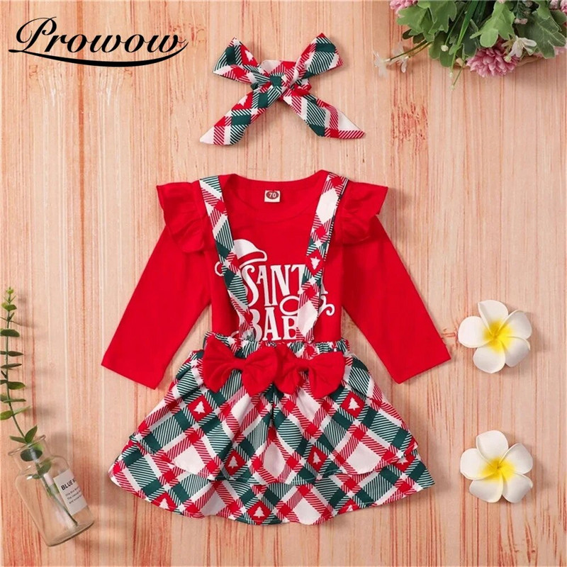 Karácsonyi kislány jelmez 3 db Újszülöttek repülő ujjú bobi + kockás pántos ruha fesztivál Gyerek tipegő jelmez