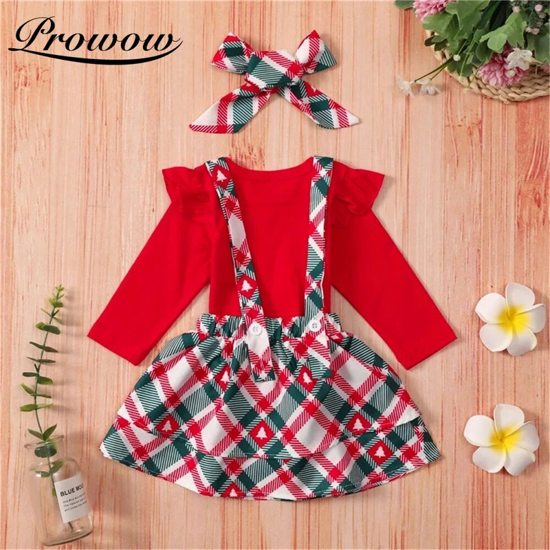 Karácsonyi kislány jelmez 3 db Újszülöttek repülő ujjú bobi + kockás pántos ruha fesztivál Gyerek tipegő jelmez