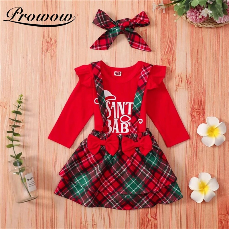 Karácsonyi kislány jelmez 3 db Újszülöttek repülő ujjú bobi + kockás pántos ruha fesztivál Gyerek tipegő jelmez