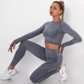2db/szett Vital női sportruha jóga készlet edzőtermi edzés ruhák hosszú ujjú fitnesz felső + magas derekú energia varrat nélküli leggings