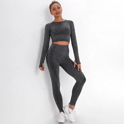 2db/szett Vital női sportruha jóga készlet edzőtermi edzés ruhák hosszú ujjú fitnesz felső + magas derekú energia varrat nélküli leggings