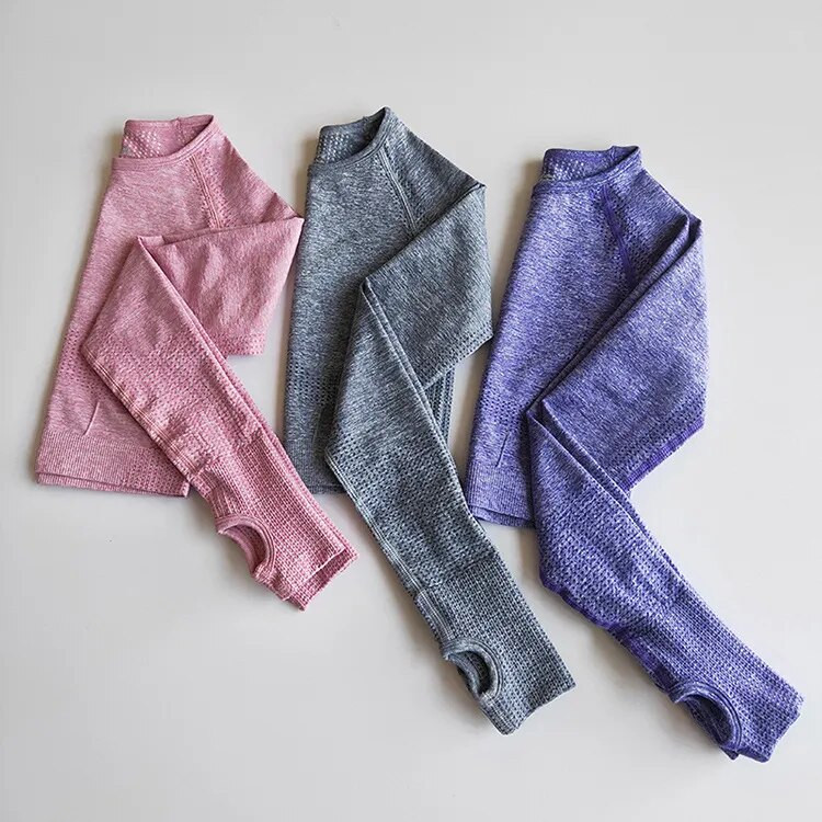 2db/szett Vital női sportruha jóga készlet edzőtermi edzés ruhák hosszú ujjú fitnesz felső + magas derekú energia varrat nélküli leggings