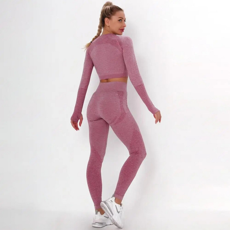 2db/szett Vital női sportruha jóga készlet edzőtermi edzés ruhák hosszú ujjú fitnesz felső + magas derekú energia varrat nélküli leggings