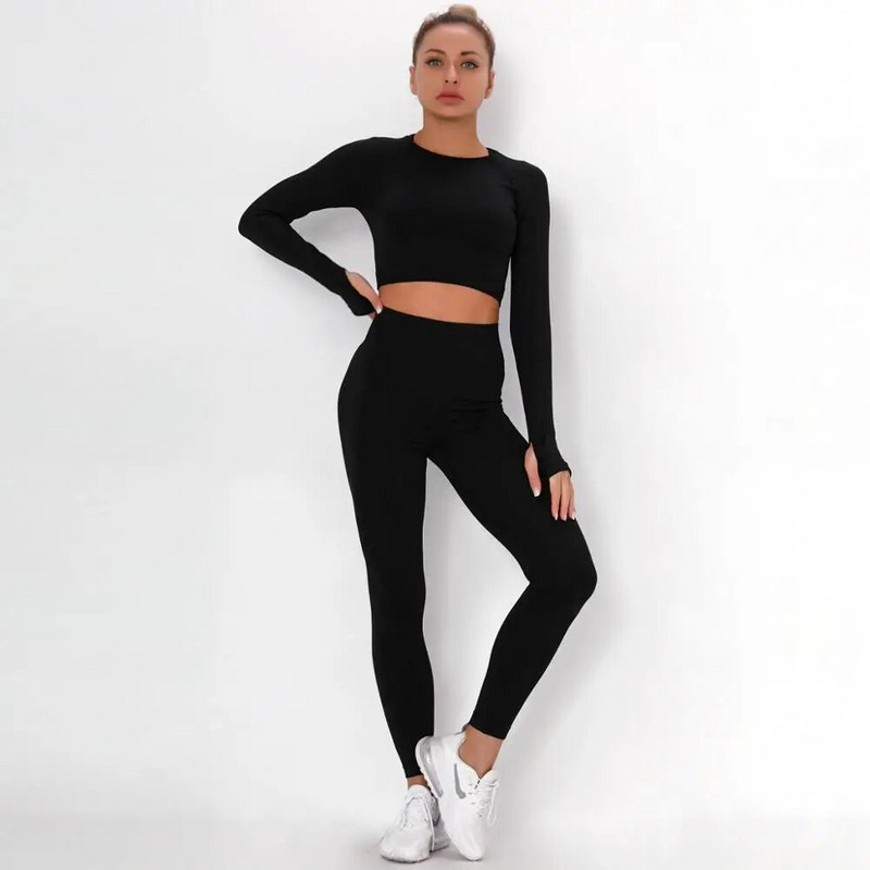 2db/szett Vital női sportruha jóga készlet edzőtermi edzés ruhák hosszú ujjú fitnesz felső + magas derekú energia varrat nélküli leggings